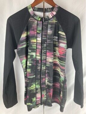 Women’s Size 12 AXESEA Long Sleeve Rash Guard Zip Front UPF 50+ Swim Top